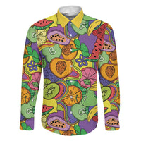 Hawaii Fruits Hippie Style Family Matching Short Sleeve Bodycon Dress and Hawaiian Shirt Vibrant Colorful LT01 Dad's Shirt - Long Sleeve Multicolor - Polynesian Pride