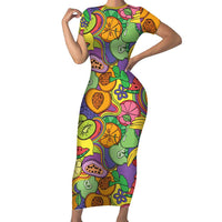 Hawaii Fruits Hippie Style Family Matching Short Sleeve Bodycon Dress and Hawaiian Shirt Vibrant Colorful LT01 Mom's Dress Multicolor - Polynesian Pride