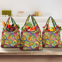 Hawaii Fruits Hippie Style Grocery Bag Vibrant Colorful