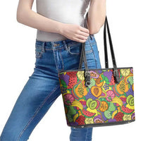 Hawaii Fruits Hippie Style Leather Tote Bag Vibrant Colorful