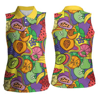 Hawaii Fruits Hippie Style Women Sleeveless Polo Shirt Vibrant Colorful LT01 - Polynesian Pride