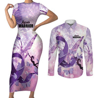 Personalized Polynesian Lupus Awareness Couples Matching Short Sleeve Bodycon Dress and Long Sleeve Button Shirt Butterfly Hologram Lupus Warrior LT01 Purple - Polynesian Pride