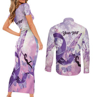 Personalized Polynesian Lupus Awareness Couples Matching Short Sleeve Bodycon Dress and Long Sleeve Button Shirt Butterfly Hologram Lupus Warrior LT01 - Polynesian Pride