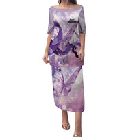 Personalized Polynesian Lupus Awareness Family Matching Puletasi and Hawaiian Shirt Butterfly Hologram Lupus Warrior LT01 Mom's Dress Purple - Polynesian Pride