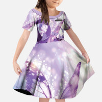 Personalized Polynesian Lupus Awareness Family Matching Short Sleeve Bodycon Dress and Hawaiian Shirt Butterfly Hologram Lupus Warrior LT01 Daughter's Dress Purple - Polynesian Pride