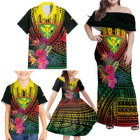 Hawaii Kanaka Maoli Flag Day Family Matching Off Shoulder Maxi Dress and Hawaiian Shirt Tropical Flowers LT01 - Polynesian Pride
