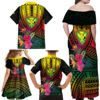 Hawaii Kanaka Maoli Flag Day Family Matching Off Shoulder Maxi Dress and Hawaiian Shirt Tropical Flowers LT01 - Polynesian Pride