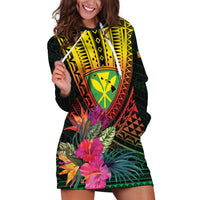 Hawaii Kanaka Maoli Flag Day Hoodie Dress Tropical Flowers LT01 Black - Polynesian Pride