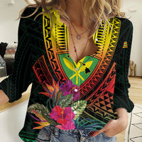 Hawaii Kanaka Maoli Flag Day Women Casual Shirt Tropical Flowers LT01 Female Black - Polynesian Pride