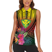 Hawaii Kanaka Maoli Flag Day Women Sleeveless Polo Shirt Tropical Flowers LT01 - Polynesian Pride