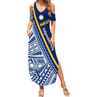 Nauru Independence Day Family Matching Summer Maxi Dress and Hawaiian Shirt Repubrikin Naoero Gods Will First LT01 Mom's Dress Blue - Polynesian Pride
