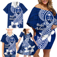 Hafa Adai Guam Family Matching Off Shoulder Short Dress and Hawaiian Shirt Polynesian Floral Blue Pattern LT01 - Polynesian Pride