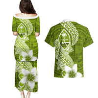 Hafa Adai Guam Couples Matching Puletasi Dress and Hawaiian Shirt Polynesian Olive Green Blue Pattern LT01 - Polynesian Pride