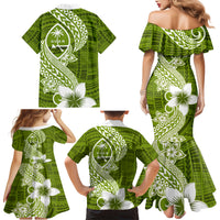 Hafa Adai Guam Family Matching Mermaid Dress and Hawaiian Shirt Polynesian Olive Green Blue Pattern LT01 - Polynesian Pride