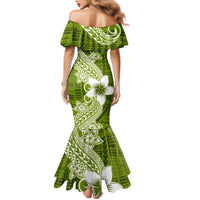 Hafa Adai Guam Family Matching Mermaid Dress and Hawaiian Shirt Polynesian Olive Green Blue Pattern LT01 - Polynesian Pride