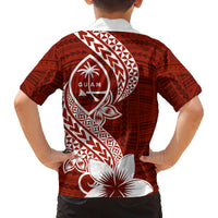 Hafa Adai Guam Family Matching Long Sleeve Bodycon Dress and Hawaiian Shirt Polynesian Floral Red Pattern LT01 - Polynesian Pride