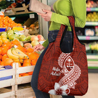 Hafa Adai Guam Grocery Bag Polynesian Floral Red Pattern