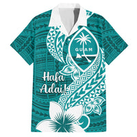 Hafa Adai Guam Family Matching Off Shoulder Long Sleeve Dress and Hawaiian Shirt Polynesian Floral Teal Pattern LT01 Dad's Shirt - Short Sleeve Teal - Polynesian Pride