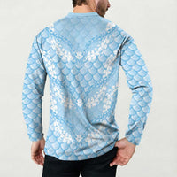 Baby Blue Mermaid Puakenikeni Maile Lei Button Sweatshirt