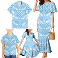 Baby Blue Mermaid Puakenikeni Maile Lei Family Matching Mermaid Dress and Hawaiian Shirt LT01 - Polynesian Pride