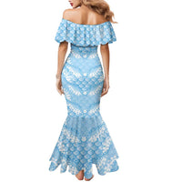 Baby Blue Mermaid Puakenikeni Maile Lei Family Matching Mermaid Dress and Hawaiian Shirt LT01 - Polynesian Pride