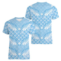 Baby Blue Mermaid Puakenikeni Maile Lei Women V-Neck T-Shirt LT01 - Polynesian Pride
