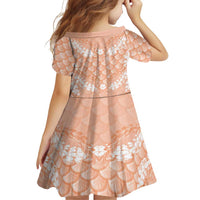 Apricot Mermaid Puakenikeni Maile Lei Family Matching Off The Shoulder Long Sleeve Dress and Hawaiian Shirt LT01 - Polynesian Pride