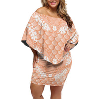Apricot Mermaid Puakenikeni Maile Lei Family Matching Off Shoulder Short Dress and Hawaiian Shirt LT01 Mom's Dress Apricot - Polynesian Pride