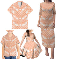 Apricot Mermaid Puakenikeni Maile Lei Family Matching Puletasi and Hawaiian Shirt LT01 - Polynesian Pride