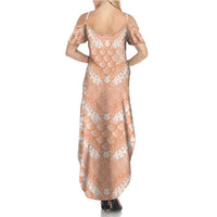 Apricot Mermaid Puakenikeni Maile Lei Family Matching Summer Maxi Dress and Hawaiian Shirt LT01 - Polynesian Pride