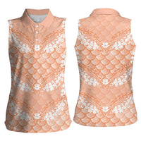 Apricot Mermaid Puakenikeni Maile Lei Women Sleeveless Polo Shirt LT01 - Polynesian Pride