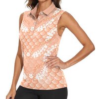 Apricot Mermaid Puakenikeni Maile Lei Women Sleeveless Polo Shirt LT01 - Polynesian Pride