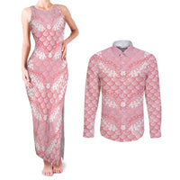 Soft Pink Mermaid Puakenikeni Maile Lei Couples Matching Tank Maxi Dress and Long Sleeve Button Shirt LT01 Pink - Polynesian Pride