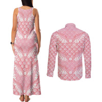 Soft Pink Mermaid Puakenikeni Maile Lei Couples Matching Tank Maxi Dress and Long Sleeve Button Shirt LT01 - Polynesian Pride