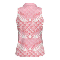 Soft Pink Mermaid Puakenikeni Maile Lei Women Sleeveless Polo Shirt LT01 - Polynesian Pride