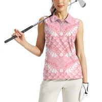 Soft Pink Mermaid Puakenikeni Maile Lei Women Sleeveless Polo Shirt LT01 - Polynesian Pride