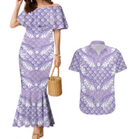 Lilac Mermaid Puakenikeni Maile Lei Couples Matching Mermaid Dress and Hawaiian Shirt LT01 Purple - Polynesian Pride