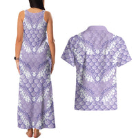 Lilac Mermaid Puakenikeni Maile Lei Couples Matching Tank Maxi Dress and Hawaiian Shirt LT01 - Polynesian Pride