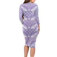 Lilac Mermaid Puakenikeni Maile Lei Family Matching Long Sleeve Bodycon Dress and Hawaiian Shirt LT01 - Polynesian Pride