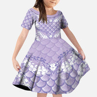 Lilac Mermaid Puakenikeni Maile Lei Family Matching Mermaid Dress and Hawaiian Shirt LT01 Daughter's Dress Purple - Polynesian Pride