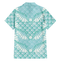 Light Turquoise Mermaid Puakenikeni Maile Lei Family Matching Long Sleeve Bodycon Dress and Hawaiian Shirt LT01 - Polynesian Pride