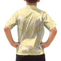 Pastel Yellow Mermaid Puakenikeni Maile Lei Family Matching Off Shoulder Short Dress and Hawaiian Shirt LT01 - Polynesian Pride