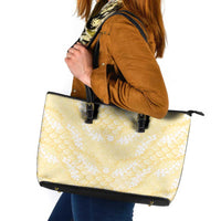 Pastel Yellow Mermaid Puakenikeni Maile Lei Leather Tote Bag