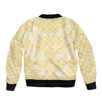 Pastel Yellow Mermaid Puakenikeni Maile Lei Sleeve Zip Bomber Jacket