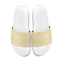 Pastel Yellow Mermaid Puakenikeni Maile Lei Slide Sandals