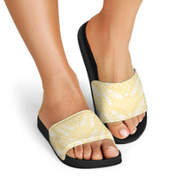 Pastel Yellow Mermaid Puakenikeni Maile Lei Slide Sandals