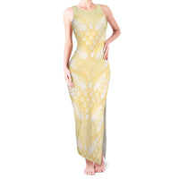 Pastel Yellow Mermaid Puakenikeni Maile Lei Tank Maxi Dress