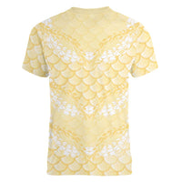 Pastel Yellow Mermaid Puakenikeni Maile Lei Women V-Neck T-Shirt LT01 - Polynesian Pride