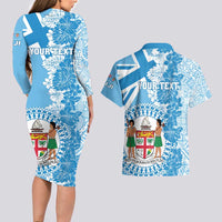 Personalised Fiji Day Couples Matching Long Sleeve Bodycon Dress and Hawaiian Shirt Fijian Map Hibiscus Tapa Pattern LT01 - Polynesian Pride