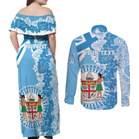 Personalised Fiji Day Couples Matching Off Shoulder Maxi Dress and Long Sleeve Button Shirt Fijian Map Hibiscus Tapa Pattern LT01 - Polynesian Pride